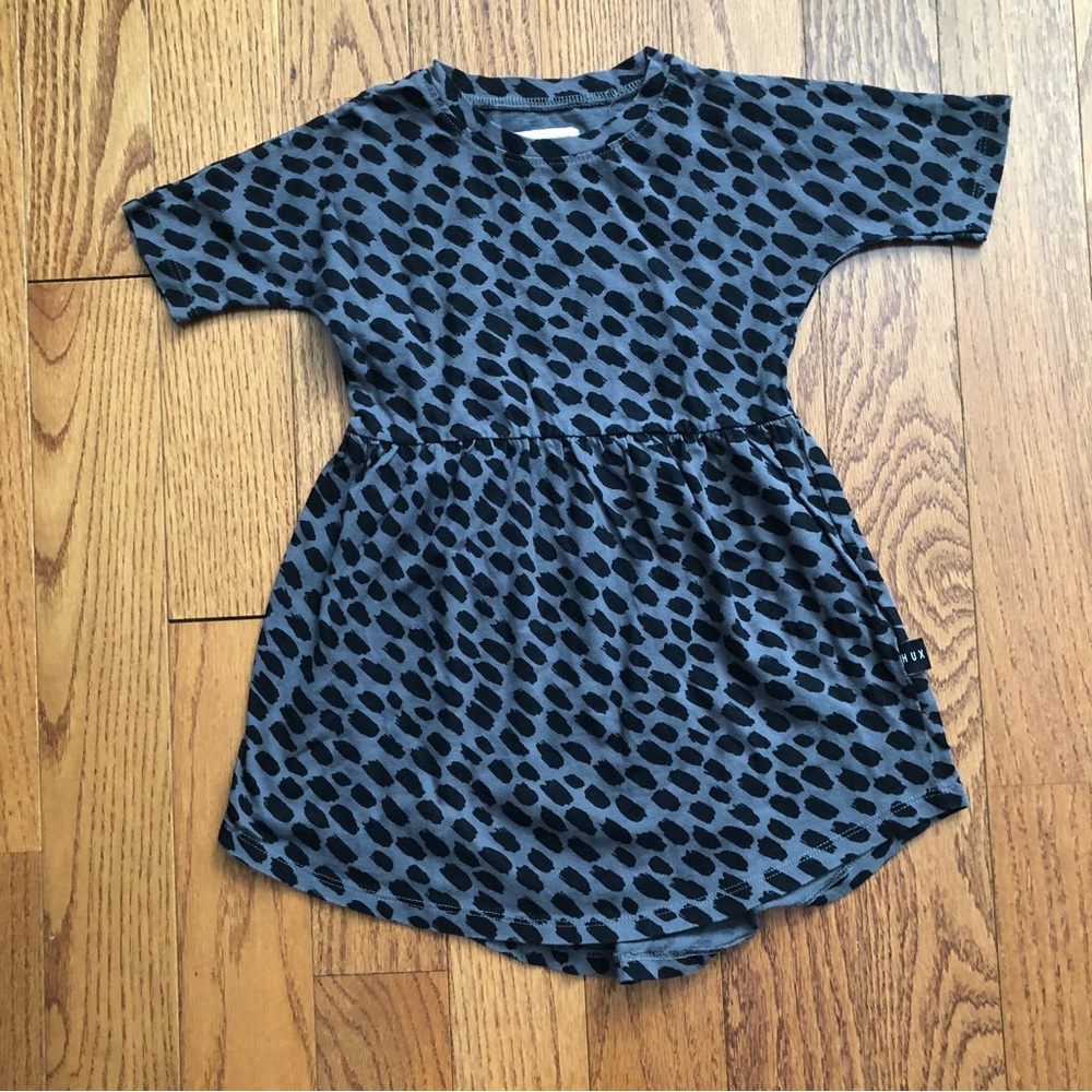 Huxbaby Dot Organic Cotton Charcoal Gray Black Sleeve Casual Dress Girl’s Size 4